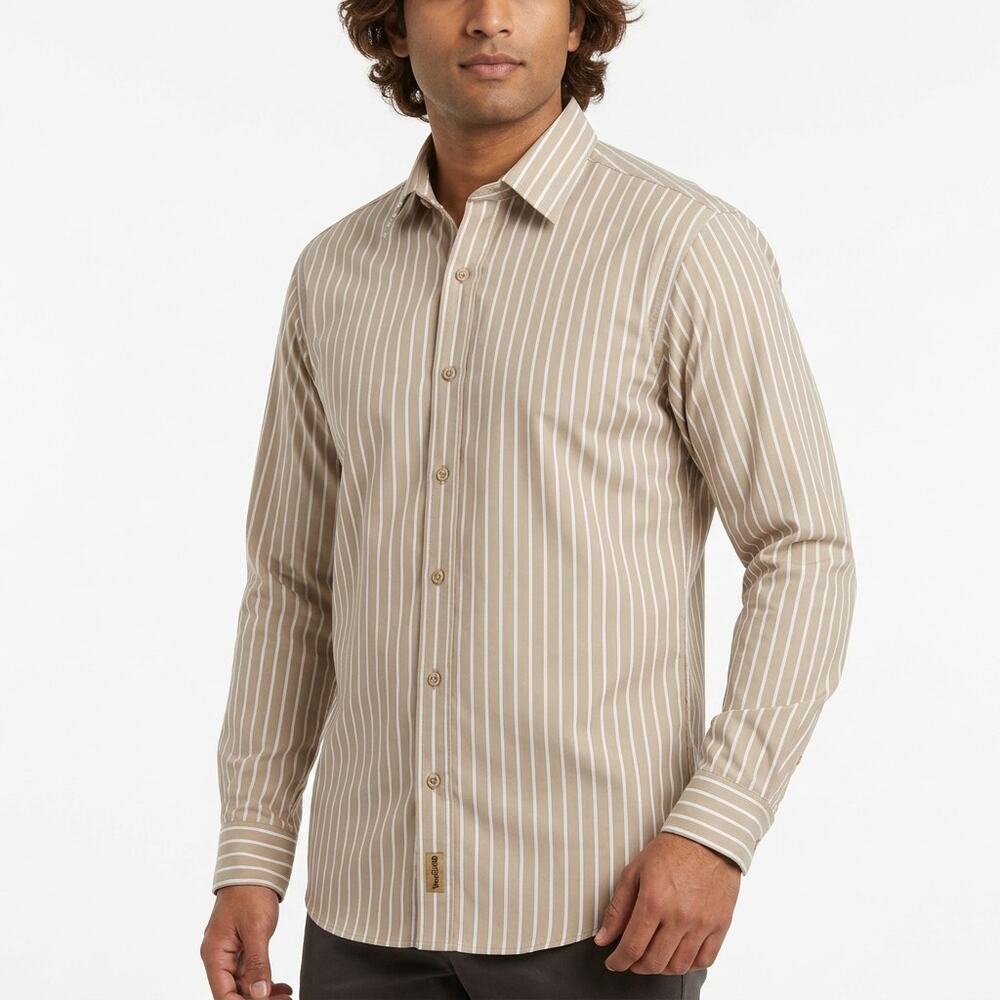 WearGUARD Engineered For Work Tan Striped Button-Up Shirt Men Size S